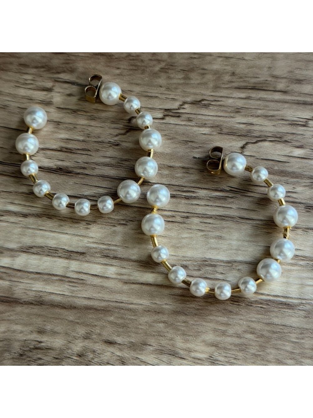 J. Crew Simulated White Graduated Pearls Beaded 2" Hoop Pierced Earrings Gold